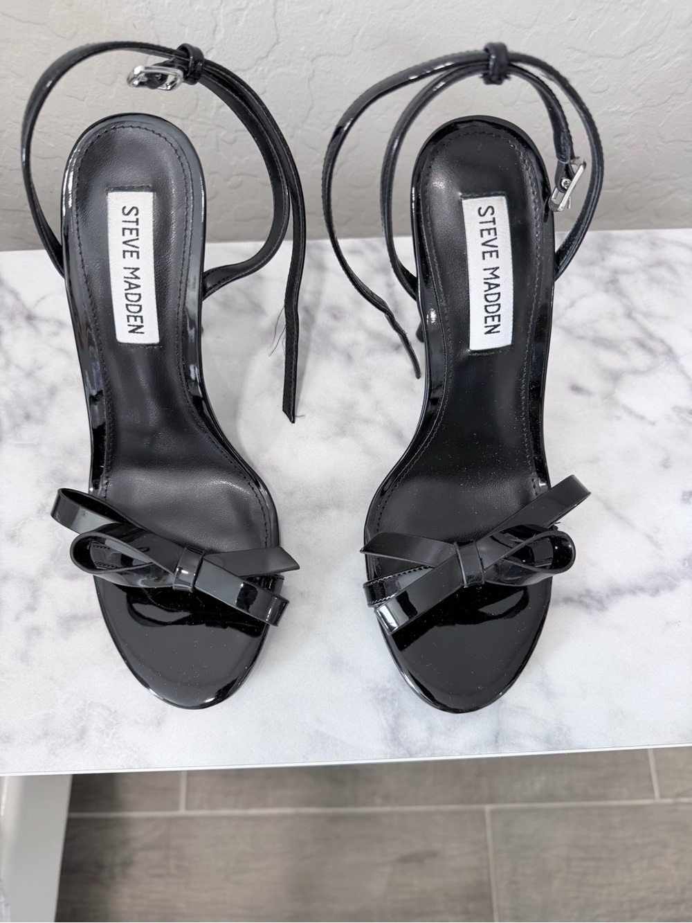Steve Madden Black Patent Bow Ankle-Strap Heels